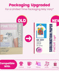 PinkTech 125Gsm Sublimation Paper packaging comparison, old vs new design, 8.5x11 inch pack of 110 sheets for inkjet printers.