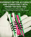 Extra Long Golf Tees 4 Or 5 Inch Pack Of 30 Unbreakable 5 Prong Pro Grade Durable Plastic Construction Driving Range Tees With Consistent Height In White Pink Green For Men Women on grass with golf glove