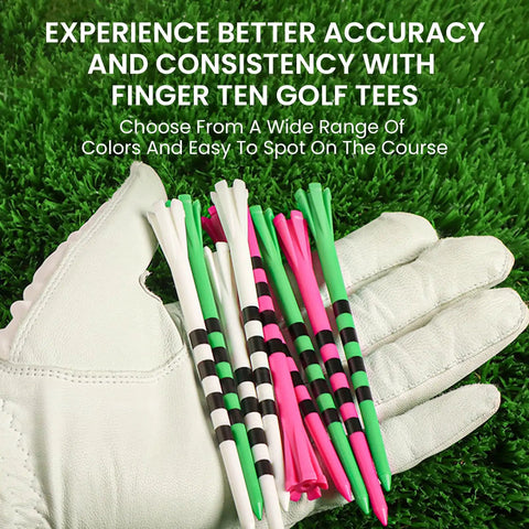 Extra Long Golf Tees 4 Or 5 Inch Pack Of 30 Unbreakable 5 Prong Pro Grade Durable Plastic Construction Driving Range Tees With Consistent Height In White Pink Green For Men Women on grass with golf glove