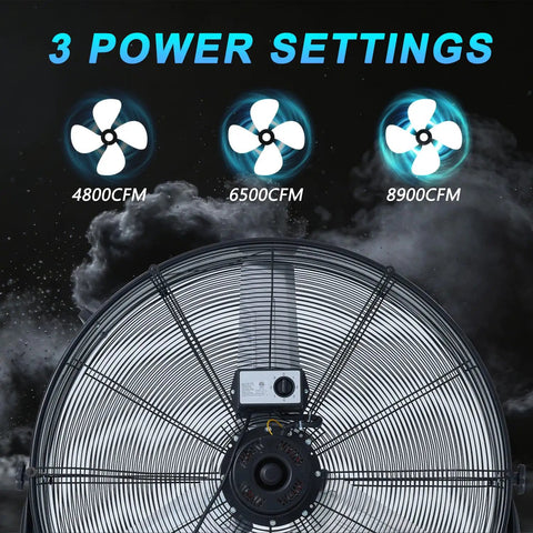 24 Inch Industrial Floor Fan High Velocity Drum Fan Delivers 8900 CFM With Three Speeds Portable Beastly Heavy Duty Air Cooling