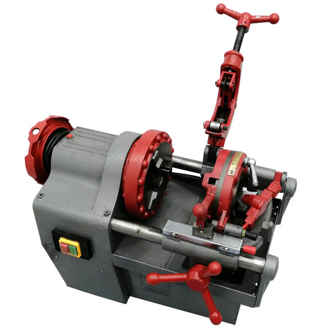Built Tough Electric Pipe Threader Machine For 1/2 To 3 Inch Steel Tubing Auto Die Head with red handles and compact design.