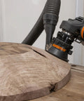Heavy Duty Power Carving Tool Attachment Featuring A Slick Two Inch Cutting Disc And Adjustable Sanding System shaping wood bowl surface.