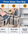 Steps showing how to use Oversized Moving Bags With Backpack Straps Heavy Duty Storage For Moving Dorms And Home Use Ultra Large