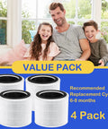 200S Replacement HEPA Filter Set With Activated Carbon For Core 200S Smart WiFi Air Purifier - 4-pack displayed with happy family