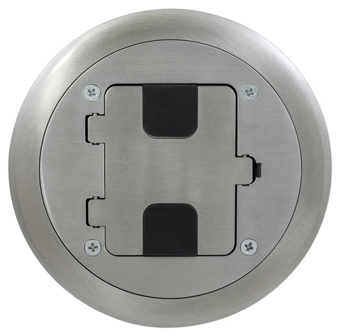 Aluminum Floor Box Cover With 15A 125V Outlet For RF400 Bryant Floor Box RF406ALU Slab-On-Grade Install with cover closed