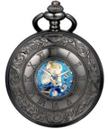 Skeleton Pocket Watch With Mechanical Movement And Double Cover Roman Numeral Dial Standable Half Hunter Photo Insert Vintage Smart Style For Men And Women Box And Chain Included