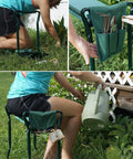 Garden Kneeler Seat 2 In 1 Folding Garden Bench With Handles And Foam Pad, features built-in tool pouches, supports up to 150kg