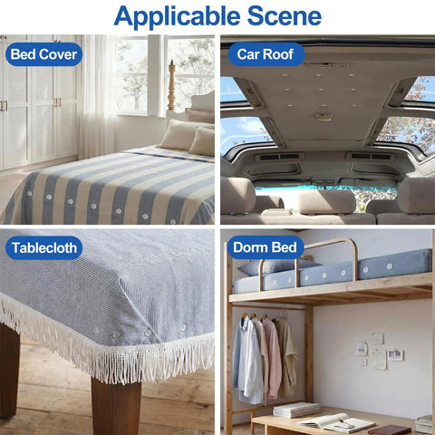 Sixty Premium Upholstery Tacks Keep Slides In Check With Zero Slipping Slick Twist Pins holding bed cover, car roof, tablecloth, dorm bed.
