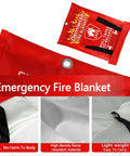 Emergency Fire Blankets For Home Kitchen And Office 4 Pack 40x40 Inches with safety features and storage bag visible