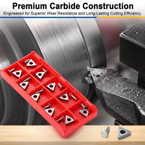 Brake Lathe Rotor Repair Kit With Adjustable Ventilated Silencer Band And 10 Pack 6914-10 Negative Rake Carbide Inserts, visible in red case