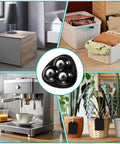 12 Pieces Self Adhesive Appliance Rollers With 360 Degree Rotation shown with household items