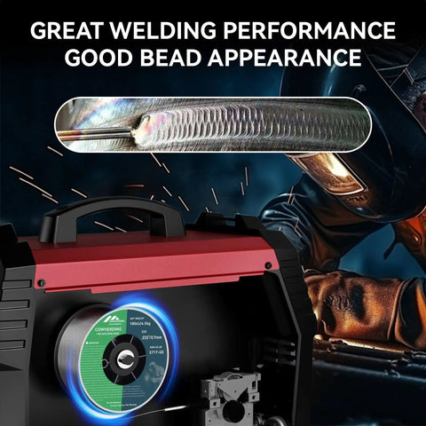 Flux Core Gasless MIG Wire 0.035 Inch E71T-GS Mild Carbon Steel 10 Pound Spool with welder and welding detail