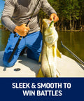 Angler using Wrath II Six Foot Six Inch Fishing Rod And Spinning Reel Combo Size 2500 to catch large fish on a boat.