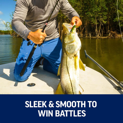 Angler using Wrath II Six Foot Six Inch Fishing Rod And Spinning Reel Combo Size 2500 to catch large fish on a boat.