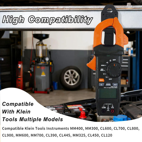Rare Earth Magnetic Multimeter Hanging Strap Kit for Klein Tools Meters displayed on a MM400 meter in workshop.