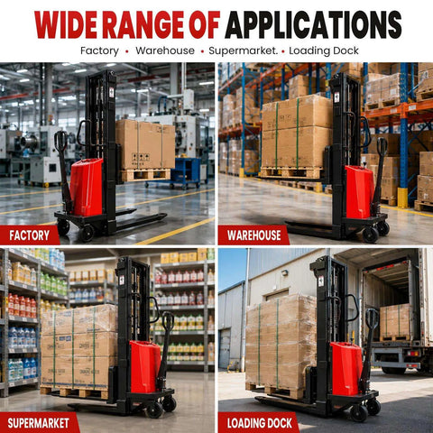 Heavy Duty Straddle Stacker Handles 3,300 Lbs With Semi Electric Lift For Tight Spaces And Tough Jobs Featuring Big Battery Power and Solid Build Quality in factory and warehouse settings.