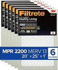 Image of Six Pack Pleated 20x25x1 Air Filters MERV 13 MPR 2200 Elite Allergen Bacteria Virus Filter For Home HVAC Replacement