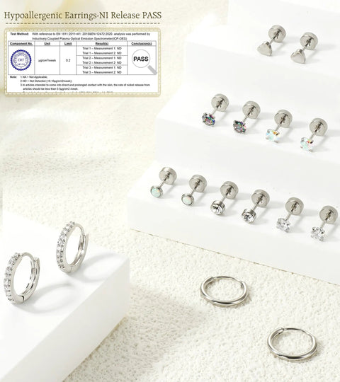 Hypoallergenic Flat Back Stud Earrings For Sensitive Ears Women And Men Surgical Steel 316L Stainless Nickel Free Lead Free No Irritation Allergy Free Rust Resistant Comfortable Everyday Jewelry, flat-back studs