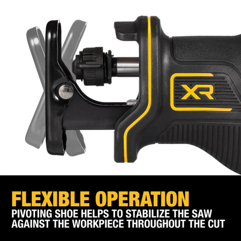 Close-up of keyless blade clamp on Heavy Duty Cordless Reciprocating Saw Powered By A Beefy Brushless Motor And Snappy Variable Trigger.