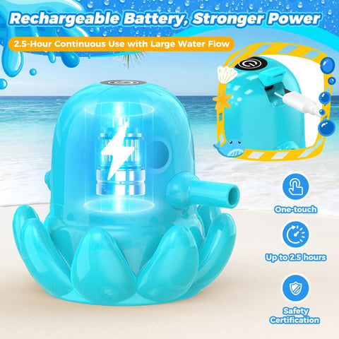 Rechargeable Magnetic Octopus Water Table Pump With Continuous Flow, Battery Powered No Drill Installation, blue beach setting