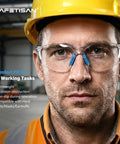 Top Shelf Six Pack Safety Glasses Delivering Unbeatable Uv Defense Ansi Z87 Approved Shatter Resist Lenses Scratch Proof clarity comfort fit nose shields for any work grind sleek blue temples close-up of user wearing safety glasses