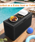 66 Gallon All Weather Outdoor Storage Box With Locking Lid For Deck Patio And Garden used as table near pool