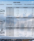 Size guide for Trail Crampon Ultra I Ice Cleat Traction System, detailing shoe and boot sizes for various traction sizes.
