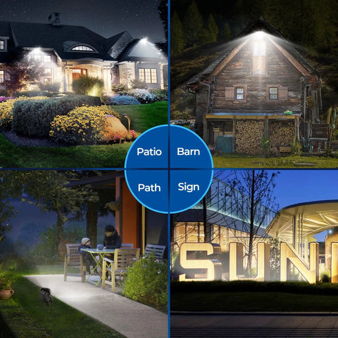 50W LED Flood Light Outdoor Super Bright 7000LM IP65 Waterproof illuminating patio, barn, path, and sign at night