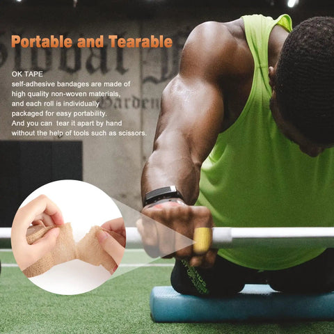 Self Adhering Bandage Wrap 12 Pack 2 Inch By 5 Yard Nonwoven Self Adhesive Bandage Tape on athlete's thumb in gym
