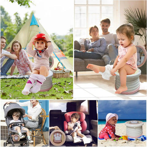 Foldable Toddler Potty Seat With Built In Cleanup Bag Holder For Campouts And Car Rides Pink Training Commode That Packs Away Fast And Saves Your Sanity On Family Road Trips