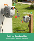 No Fuss Retractable Garden Hose Reel With Five Eighth Inch Hose 100 Feet 3 Ply Reinforced, wall and stake mounted view