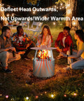 Group of people around a fire pit with Heat Deflector For Bonfire And Fire Pit 19.5 Inch, 304 Stainless Steel With Carrying Handle And 3 Leg Stand
