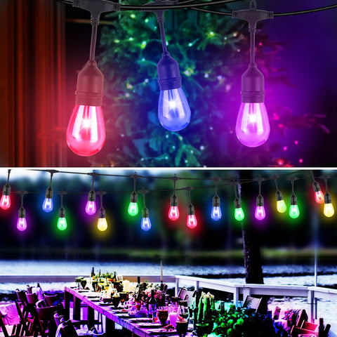 100Ft RGB String Lights With Dimmable Remotes, Waterproof Outdoor Lighting, 32 Plastic Bulbs, Ideal For Patio, Backyard, Bistro Ambience, Garden Decor And Holiday Party Vibes