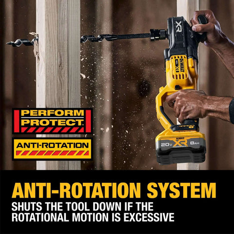 Badass Heavy Duty Cordless Stud And Joist Drill Kit Includes 20V Max Battery And Charger With Anti Rotation Feature in action drilling wood.