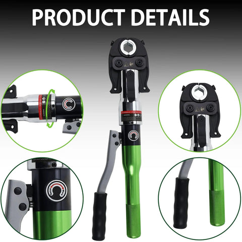 Heavy Duty Pipe Press Tool For Copper And PEX Crimping Hydraulic Crimp Tool With F1807 And F877 Standards 11 Die Set 360 Degree Slim Head Pro Grade Leak Free Crimps For Plumbers, green handle