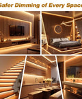 12V Dimmable LED Driver 60W Triac ELV MLV Transformer for LED Strips and Modules Smooth Flicker Free Dimming with Lutron and Leviton Switches Plug And Play Power Supply for Modern Accent Lighting in warm-lit bedroom, stairs, and bathroom