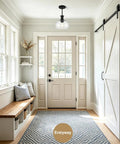 puncoll 2 PK 9 Inch Modern Black Clear Glass Pendant Light in an entryway with natural light and wooden bench.