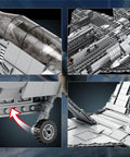 Close-up views of F-22 Raptor Fighter Jet Building Set for Adults and Aviation Fans, detail of retractable landing gear and open cockpit