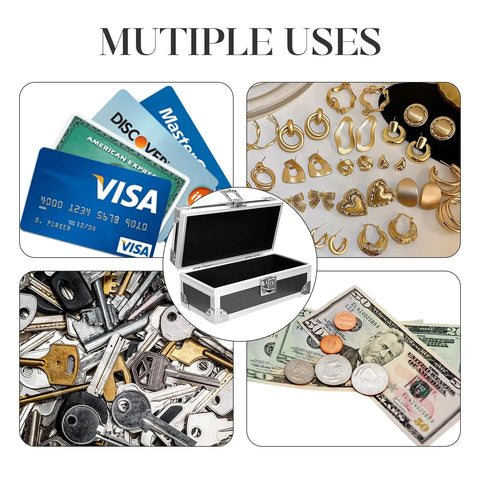 Lockable Cash Box With Key, Aluminum Alloy Money Safe With Single Row Currency Tray for valuables, cards, keys, coins.