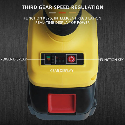 Close-up of 21V Cordless Angle Grinder With 0-9000 RPM No-Load Up To 10000 RPM, power display and function keys visible