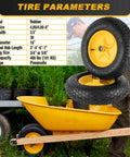 Beefy 16 Inch Pneumatic Wheelbarrow Tire And Wheel Set With 4.80/4.00-8 Size And 5/8 And 3/4 Inch Bearings on yellow wheelbarrow