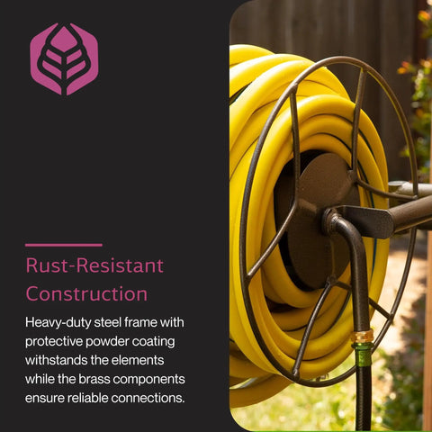 Wall Mounted Swivel Hose Reel With 180 Degree Swivel, 100 Foot Hose, Rust Resistant Construction with powder coated steel frame