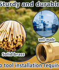 Solid Brass Garden Hose Adapter Set With Quick Swivel Double Female Fittings Three Quarter Inch GHT To One Half Inch NPT Female Leakproof Easy Hand Tighten Install Outdoor Watering, brass adapter close-up
