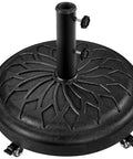 Heavy Duty Round Umbrella Base With 4 Lockable Rolling Wheels And 2 Knobs, 45 Lb Weatherproof Resin Iron Stand, top view
