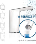 No Fuss 5 Gallon Water Dispenser Pump with USB Recharge fits various bottles, showcasing chrome spout and BPA-free design.