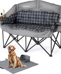 Beast Mode Double Camping Chair With Cup Holders And Carry Bag, Heavy Duty Padded Folding 2 Person Outdoor Couch shown in grey