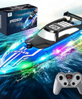 Fast Remote Control RC Boat With LED Lights For Pools And Lakes 2 4GHz Racing Electric Boat for Kids Ages 8 to 12 display with remote