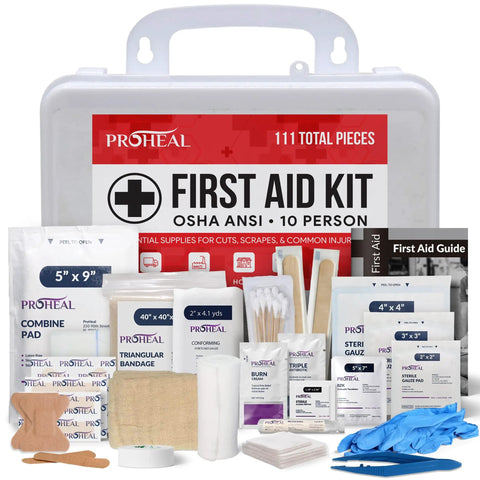 OSHA Compliant First Aid Kit For 10 Person Type III ANSI Class A 111 Piece Emergency Kit For Business Office Home Vehicle Truck Car Construction Site Latex Free Wall Mountable