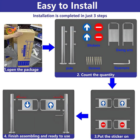 Installation steps for Premium Heavy Duty Self Closing Security Gate Featuring Slick One Way Swing Action For Bustling Warehouses And Supermarket Aisles.