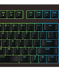 Premium Red Mechanical Gaming Keyboard Displaying Bold Per Key Full RGB Color Backlight And Responsive Keys from a top view.